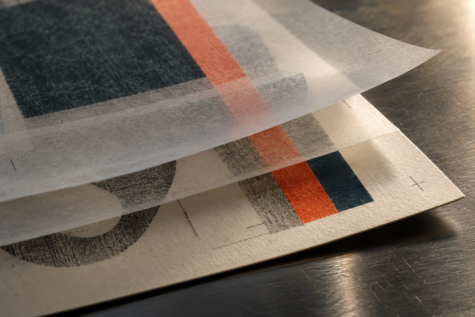 Superposición de pruebas y materiales, composición ilustrativa